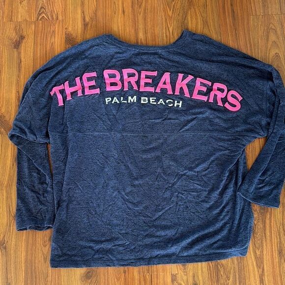 The Breakers Palm Beach long sleeve Dolman net top size L navy pink - Picture 1 of 4